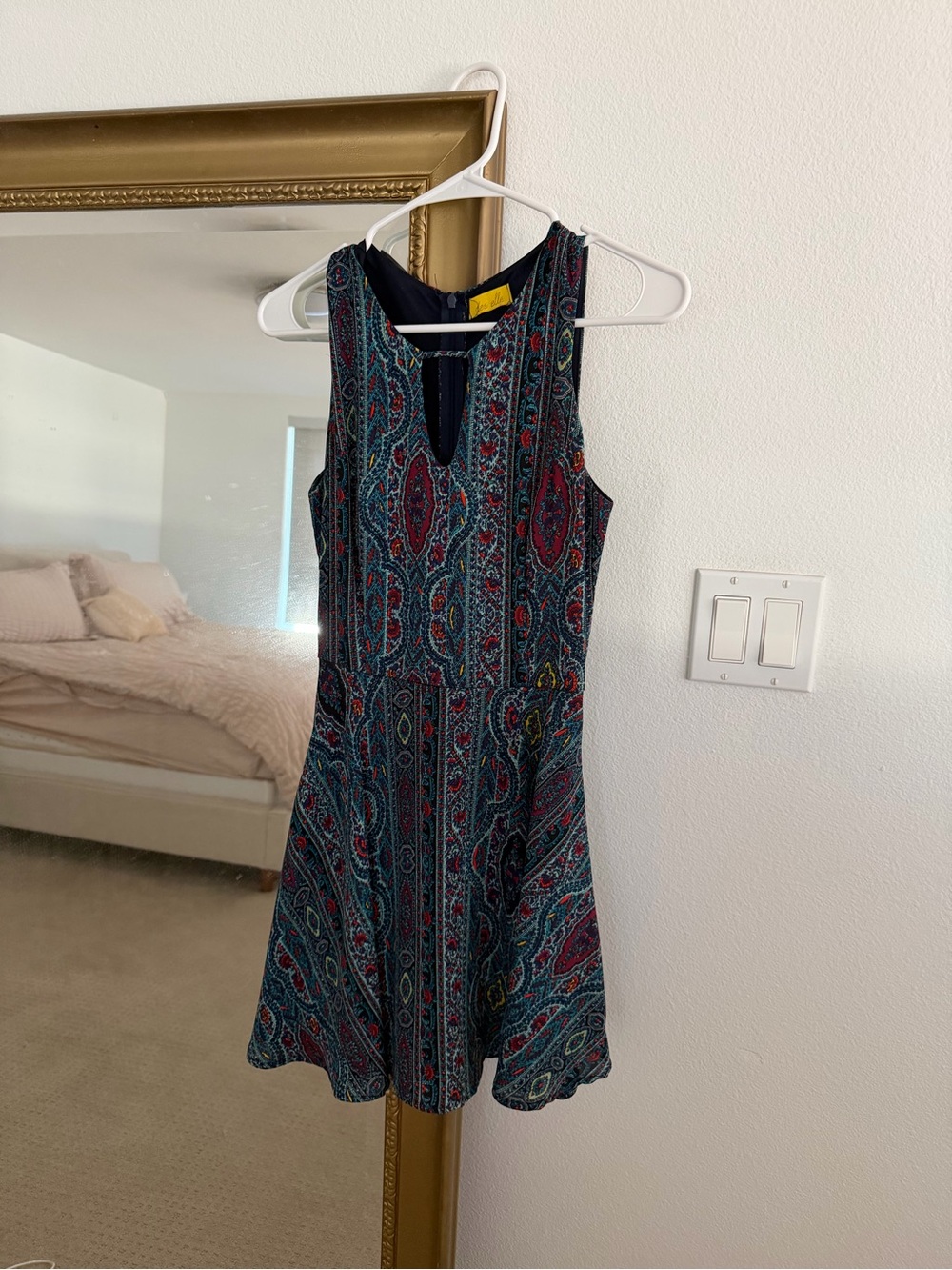 dee elle Navy Paisley Keyhole Fit & Flare Mini Dress